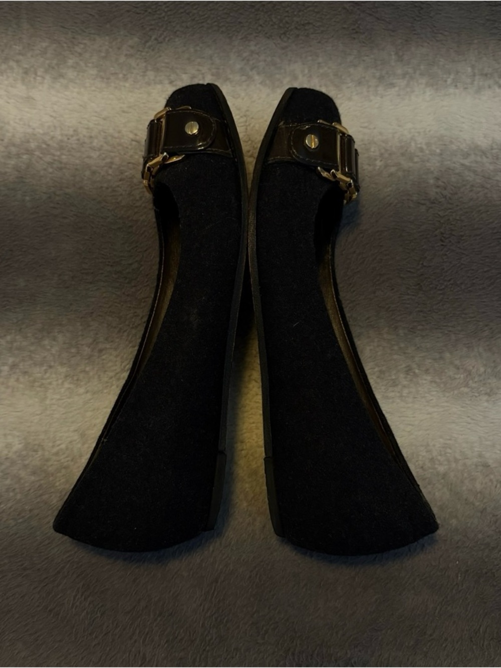 Tory Burch Martha Chain Link Ballet Flats Black Flannel Sz 9 - Picture 7 of 9